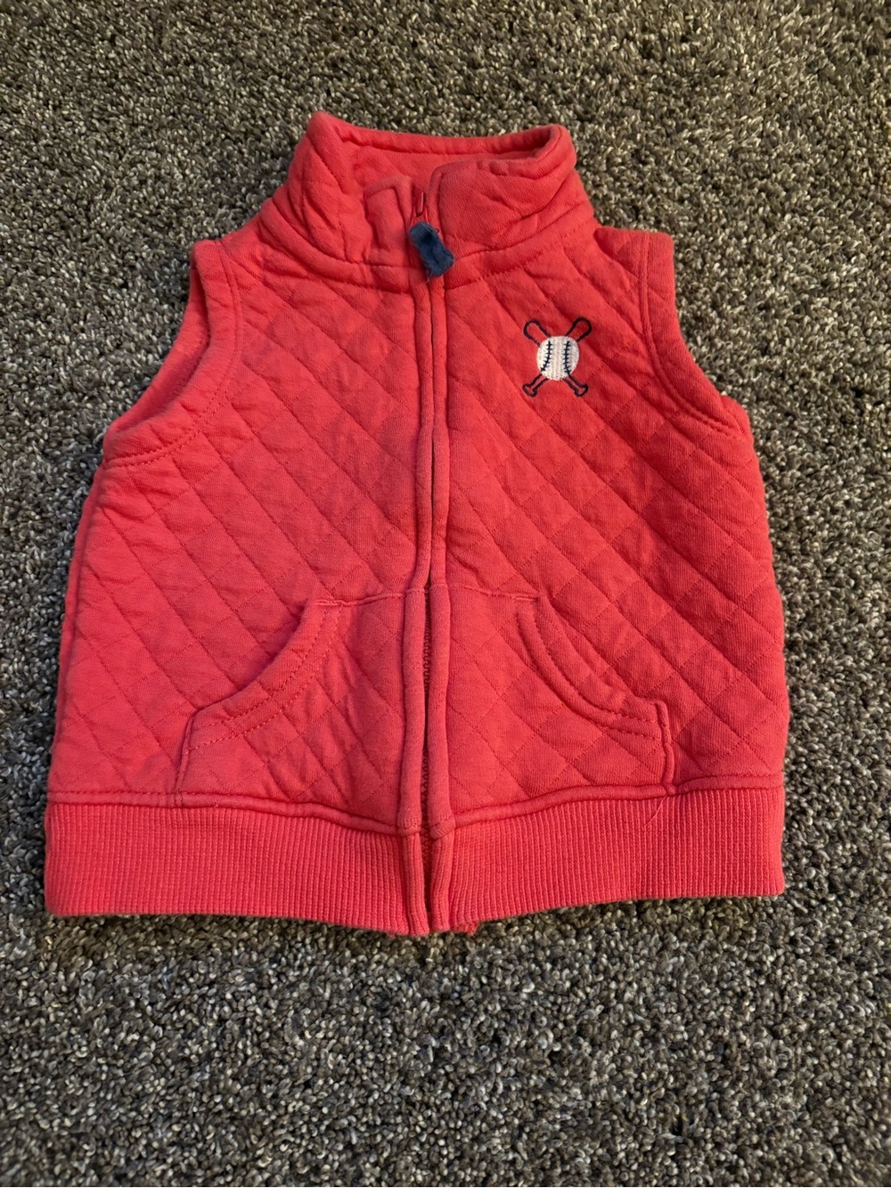 Carter's Red Quilted Kids Vest with Baseball Stitch Embroidery